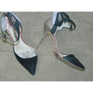 Sophia Webster Black Suede  Gold Sparkle Evangeline Sandals Size 40.5 EU‎  10 US